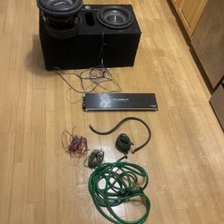 2 12” Black Brick Subwoofers With 3k Watt Amp 