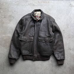 Vintage 90’s U2 Wear Me Out Air Force Genuine Leather Brown Flight Bomber Jacket