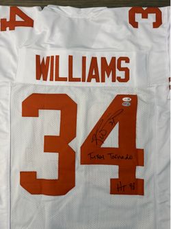 🏈 Ricky Williams JSA Witnessed Autographed Texas Longhorns Custom Jersey (XL) – “Texas Tornado” & “HT 98” Inscriptions 🏈