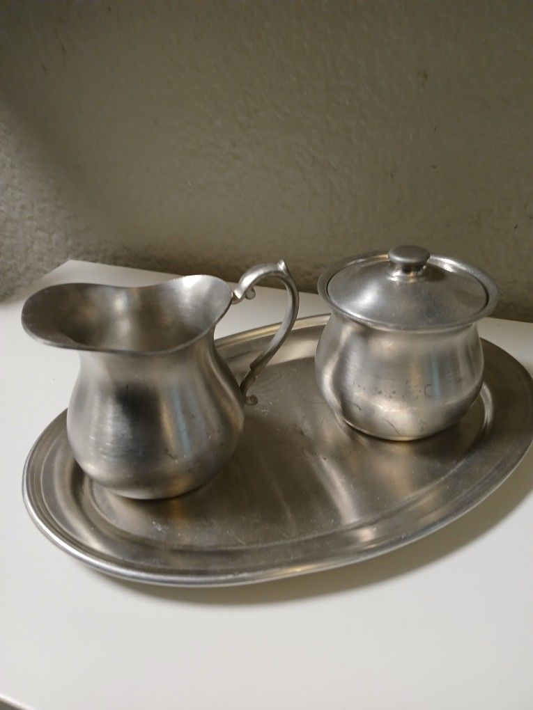 Vintage Web Pewter Creamer And Sugar