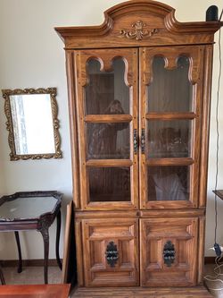 Oak China Cabinet with Glass Doors