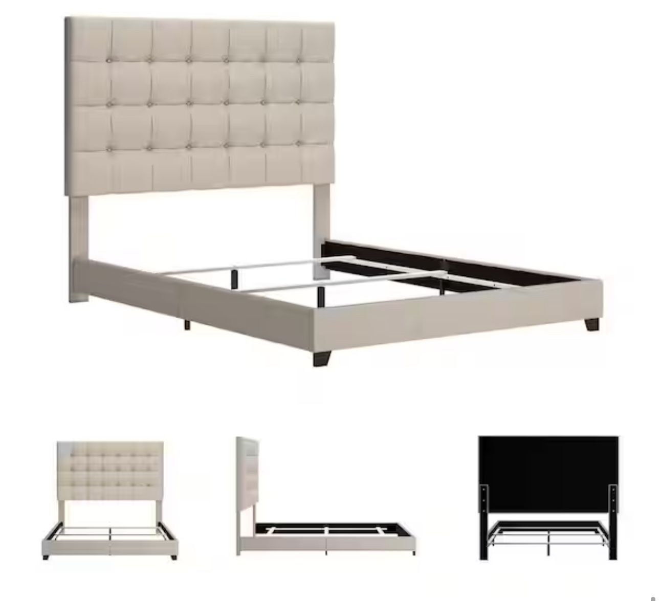 Signature DESIGN BY ASHLEY Dolante Beige Wood Frame Queen Panel Bed with Button Tufting