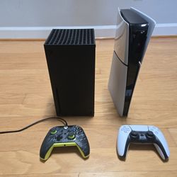 Xbox Series X and PS5 with Controllers