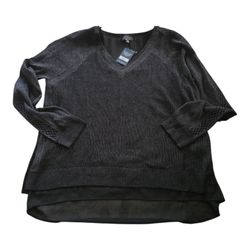 Lucky Brand Mixed Media Metallic Black Linen Sweater SZ XL