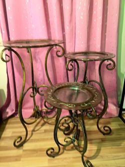 Set of 3 Vintage Plant stands with Glass bowls $60