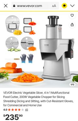 VEVOR Electric Vegetable Slicer, 4 in 1 Multifunctional Food Cutter, 200W Vegetable Chopper for Slicing Shredding Dicing and Slitting, with Cut-Resist