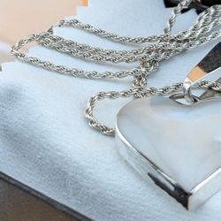 925 Sterling Silver White Avalon mother of pearl Heart Shape Pendant with 20" Twisted Rope Necklace 