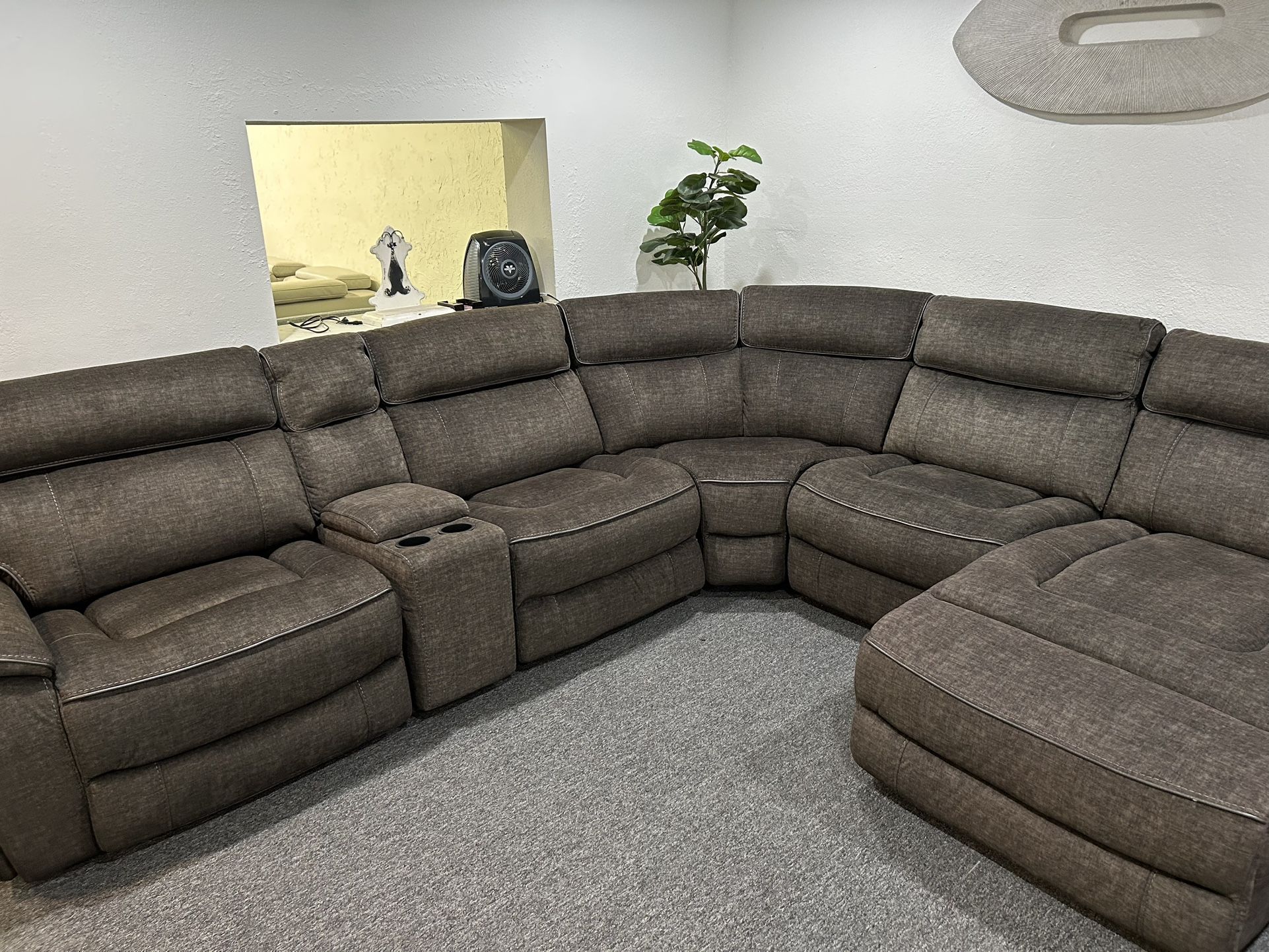 Furniture- 6 Pc High Performance Fabric Sectional With 2 Power Recliners- Hutchenson