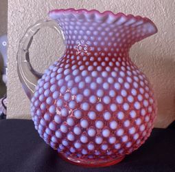Vintage 1950 Fenton Hobnail Cranberry Pitcher Fenton Size: 8" Height