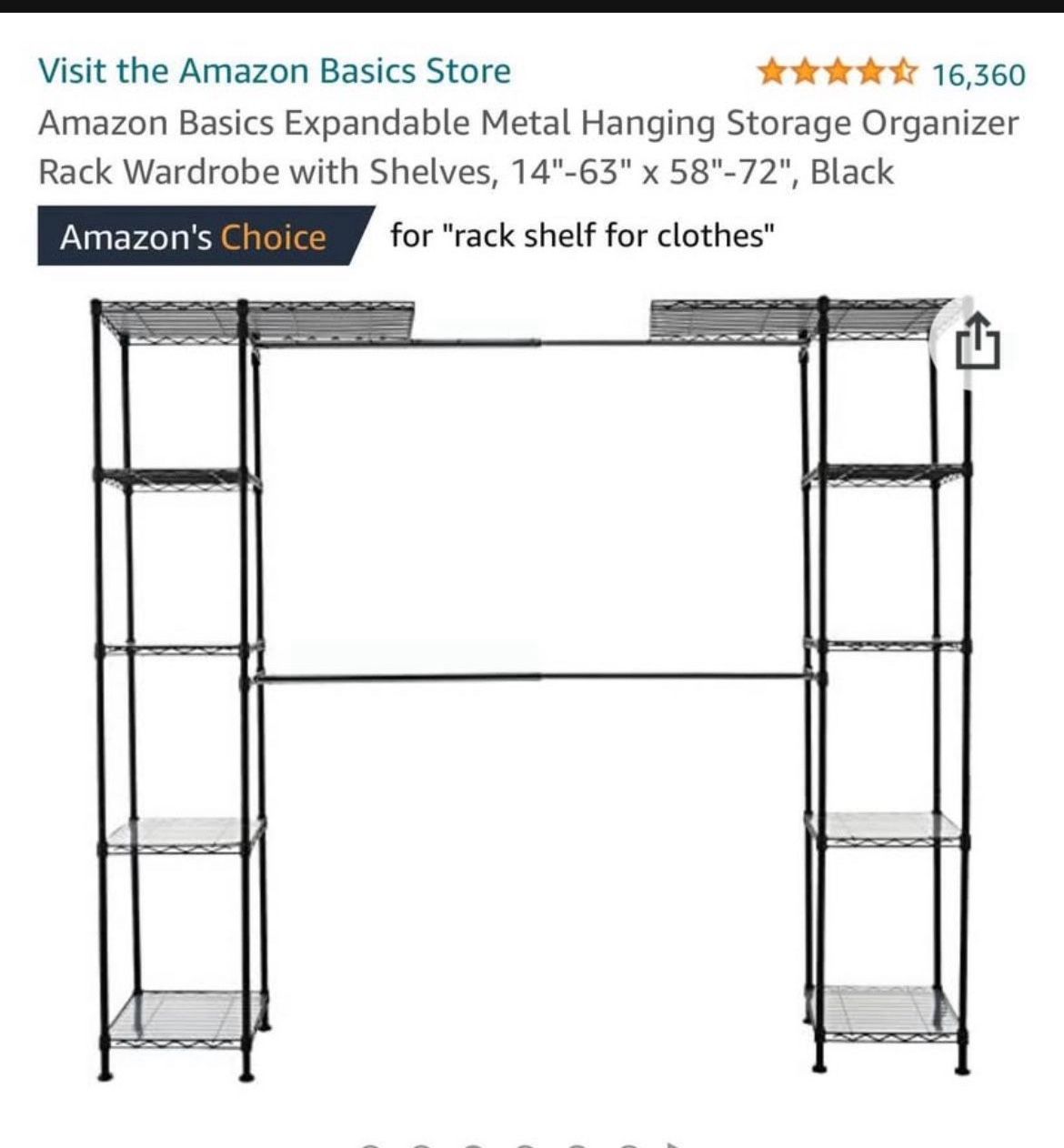 Expandable Metal Hanging Storage Organizer Rack Wardrobe with Shelves