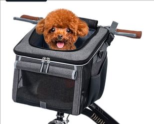 Dog Bike Basket, Soft-Sided Dog Bike Carrier with 4 Mesh Windows for Small Dog Cat Puppies - Grey