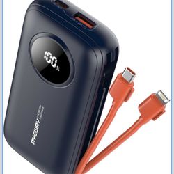 Portable Charger 10000mAh Power Bank,USB C PD 20W Fast Charger with 2 Built-in Cables & LED Display,Lightweight Travel Essentials External Battery Pac