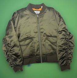 Levi’s Women’s Satin Bomber Jacket Olive Green Orange Lining XL NWT