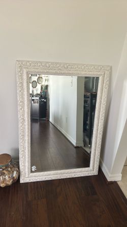 Large White Ornate Framed Wall Mirror