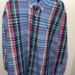 Ralph Lauren Pink Green Blue Plaid Classic Long Sleeve Dress Shirt Size CL