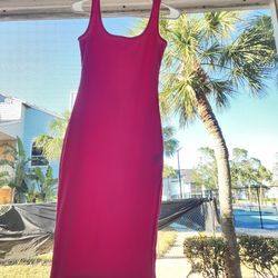 Pink Midi Dress With Side Slit (S)