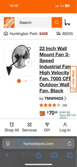 TMWINGS 22-Inch Wall Mount Industrial Fan Black