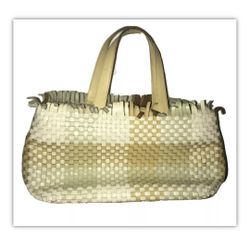 Greta Leather Bag Made In Italy Fringe Woven Basket Shoulder White Large