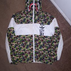 A BATHING APE X Adidas Shark Puffer Jacket Green Camo Colab 
