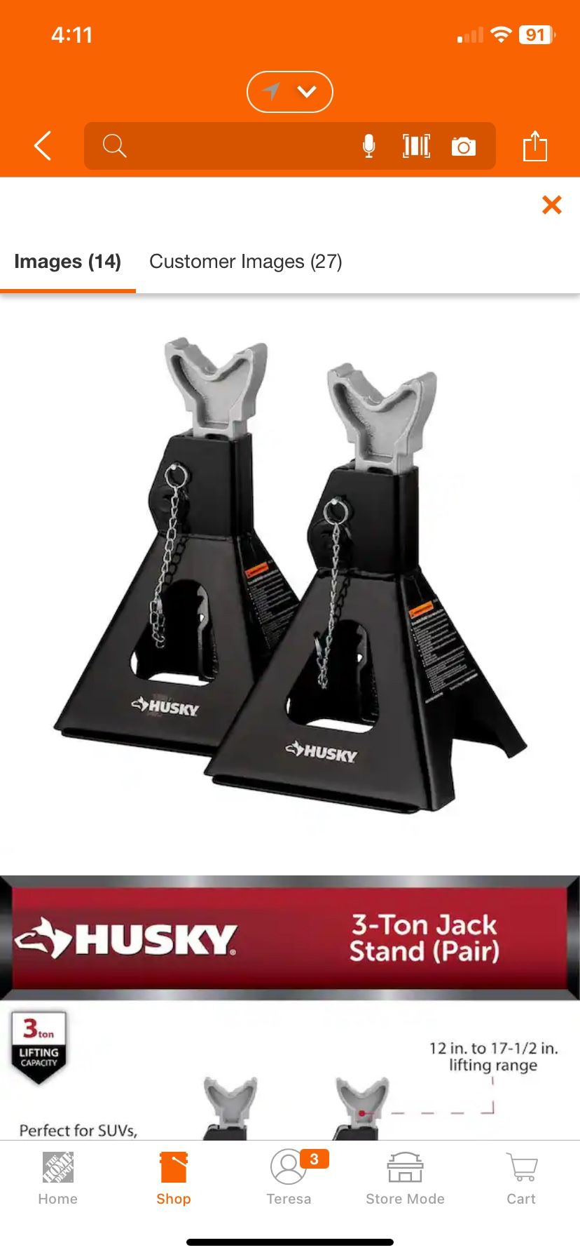 Husky 3 ton jack stands. (pair)