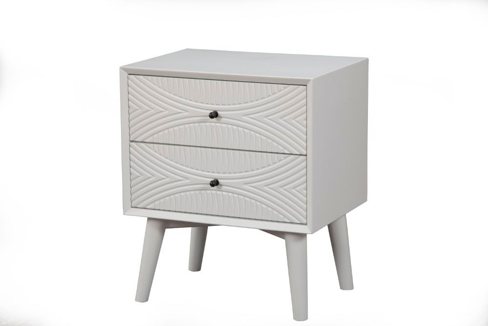 Tranquility White Nightstand – Mid-Century Modern Bedside Table with Storage Drawers