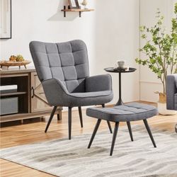 Accent Chair and Ottoman Set Arm Chair with Foot Rest for Living Room Gray