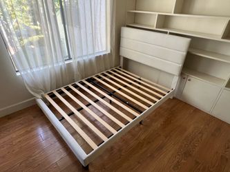 White full bed frame and mattress