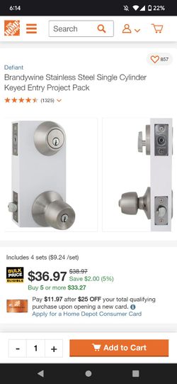 Deadbolt Set Of Two Project Pack - Defiant Brandywine $10