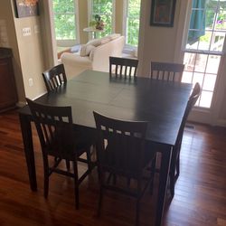 54” X 54” Black/Brown High Kitchen Table With 6 Chairs