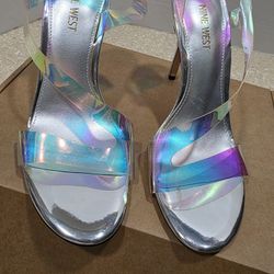 Nine West Ilene Slingback Heels iridescent translucent Women's Size 8.5 NWOB