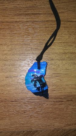 Palm tree sunset pendant necklace