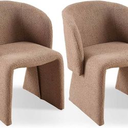 2 Modern Dining Chair Brown Upholstered Barrel Home Kitchen Chair with Metal Frame, Comfy Accent