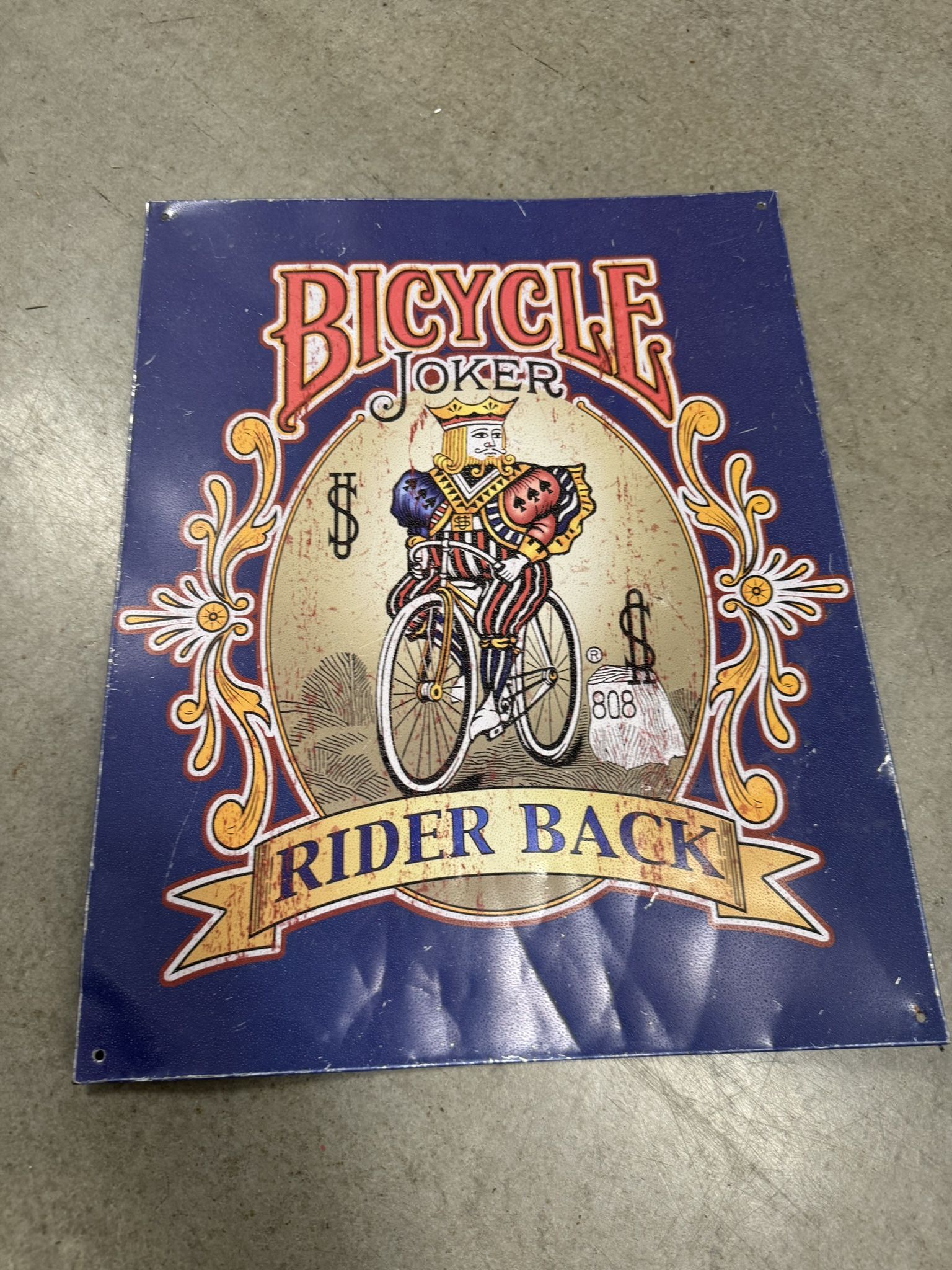 Bicycle Rider Back Joker Playing Card Metal Sign Hanging Wall Decor