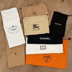 Authentic 8 pieces assorted designer Chanel LV Hermes dust bags cover bundle