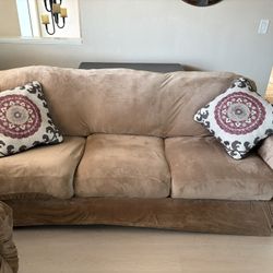Couch  And Love Seat With Velvet Slip Cover And Down Filled Pillows.