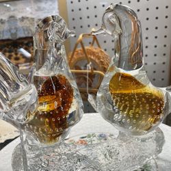 Murano Blown Glass Lovebirds On Branch 