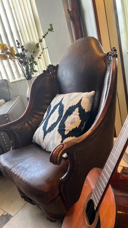 Vintage Brown Leather Wingback Armchair