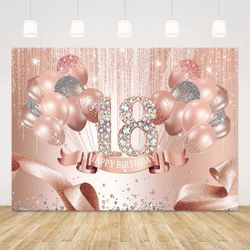 Sensfun Rose Gold Happy 18th Birthday Backdrop Decorations For Girls Pink Shining Balloons Diamond 18 Years Old Bday Party Photography Background Swee
