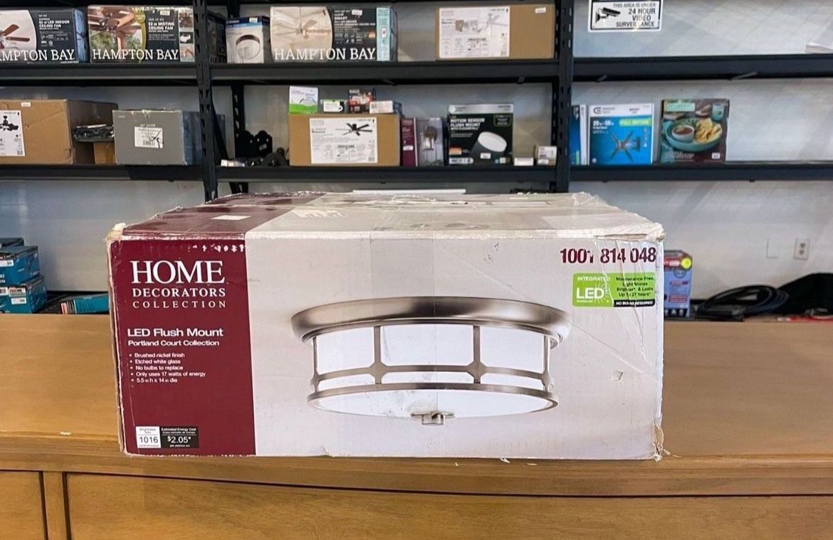 Portland Led Lighting Portland Court 14 in. Brushed Nickel LED Flush Mount Ceiling Light ...