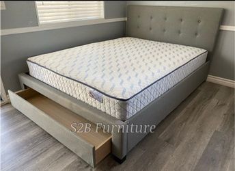Full Grey Euro Platform Bed With Ortho Mattress Included