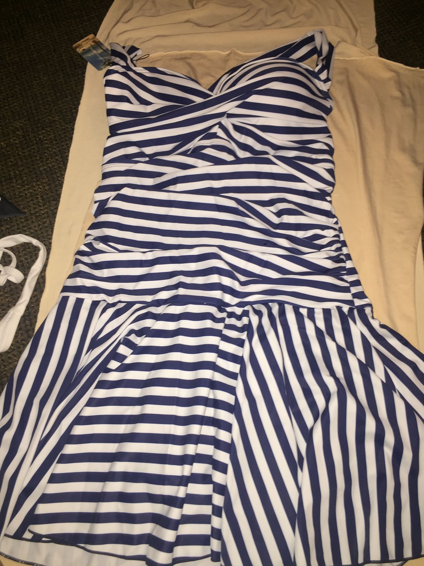 Navy blue and white swimsuit dress (M)