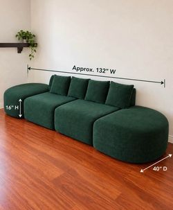 Modern 4-Piece Modular Sectional Sofa – Dark Green Cloud Couch with Deep Seats & Ottoman Style Ends