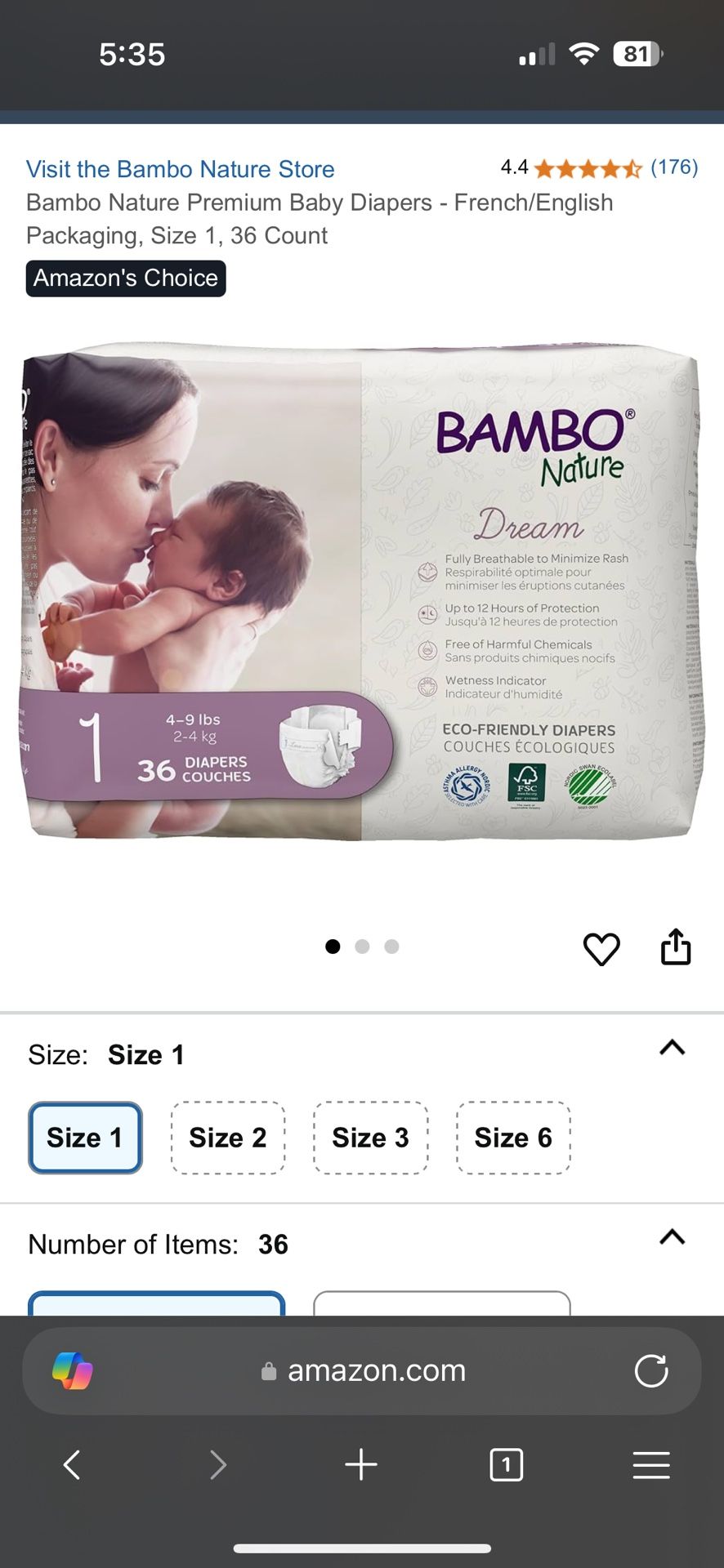 Bamboo Nature Pampers Size 1 $5 each