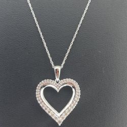 10kt White Gold Necklace & Pendant Thin Weave With Diamond Heart 18” 2.80grams 145088 14