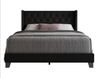 Upholstered Wingback Bed-Black