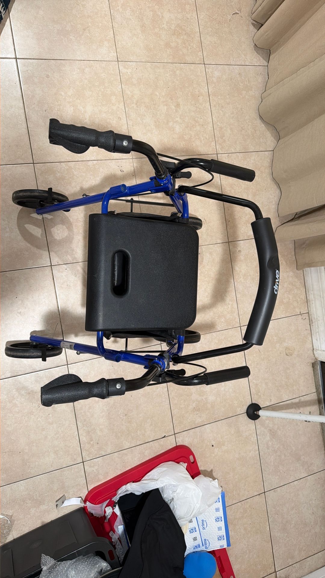 Blue Mobility Walker with Padded Seat and Hand Brakes/ Rollater Walker