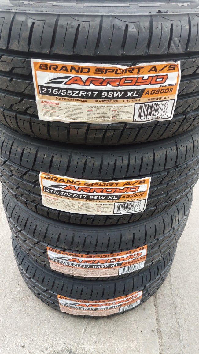 Four New 215/55/17 Arroyo  Grand Sport All Season 50K Tires For Sale!