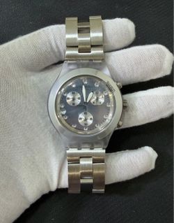 NEW Swatch Irony Diaphane Full Blooded Chrono Crystal Stones Swiss 43mm Silver