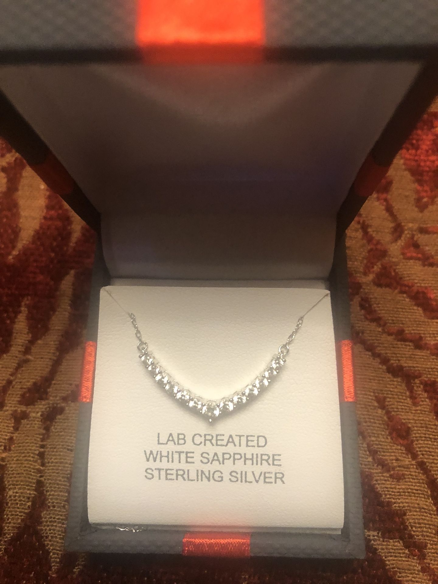 Sterling Silver Lab Created White Sapphire Necklace New Gift Boxed