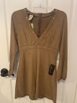 Long sleeve suede brown studded Dress